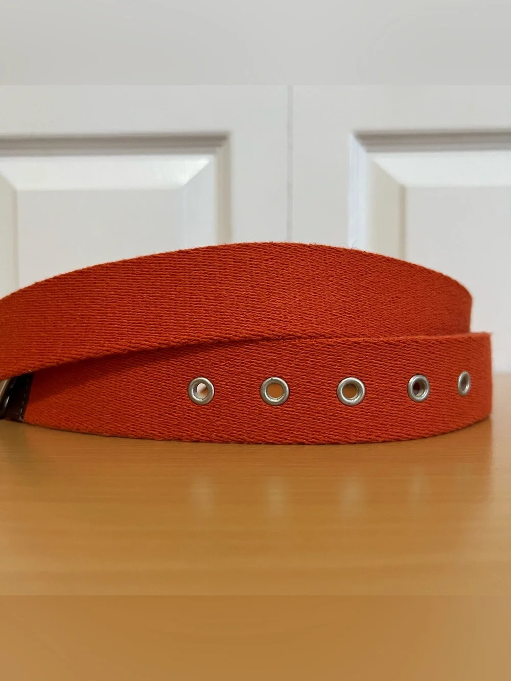 Vtg Rare Eddie Bauer Orange Canvas and Leather Surcingle Belt Size 44 England